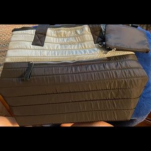 Two tone quilted oversized tote with pouch